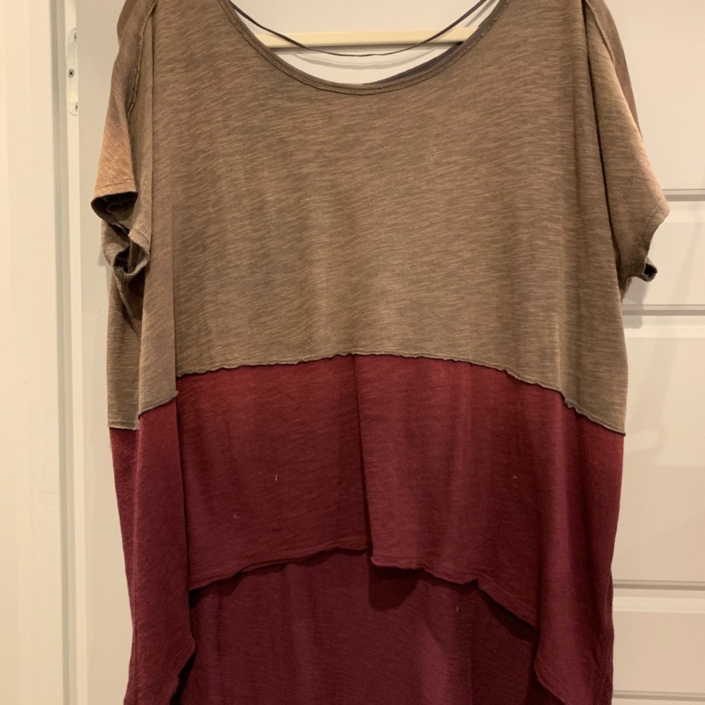 Free people high low brown and red top